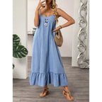 Casual Denim Dress With Ruffle Hem