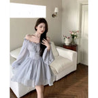 Fog Gray Chiffon Bubble Sleeves