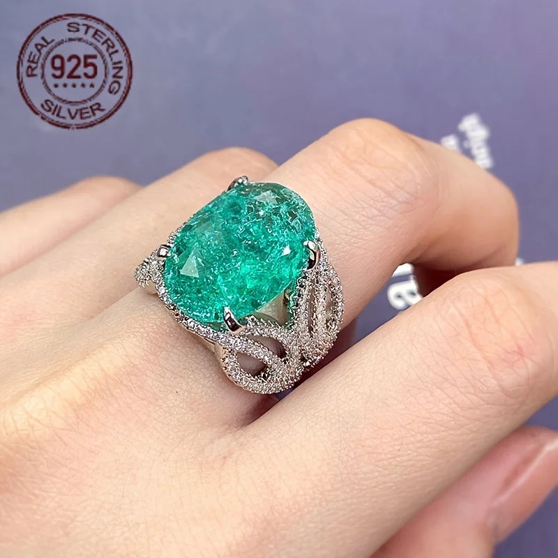 Oval 925 Silver Blue Green Tourmaline Ring