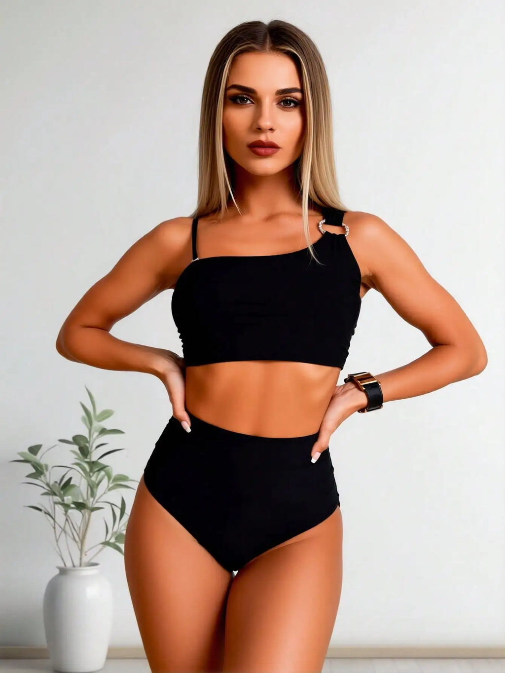 Sexy Fashion Metal Ring Two-Piece Swimsuit