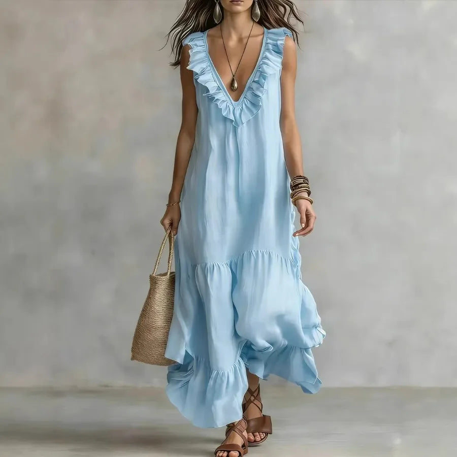 V-neck large swing dress