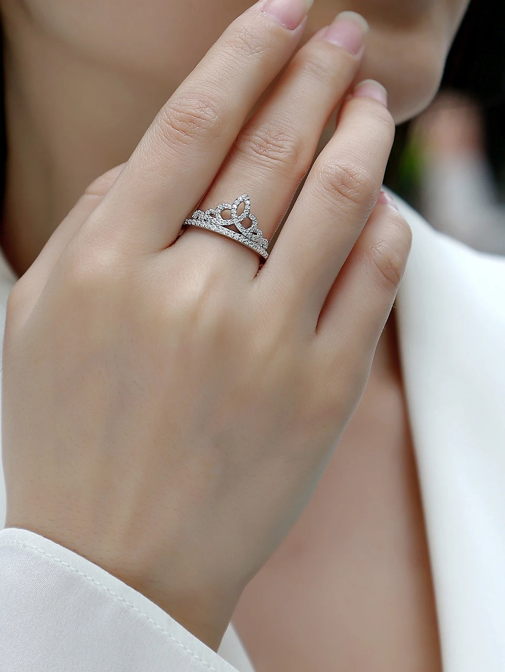 Moissanite Tiara Ring 925 Sterling Silver 18K Gold Plated