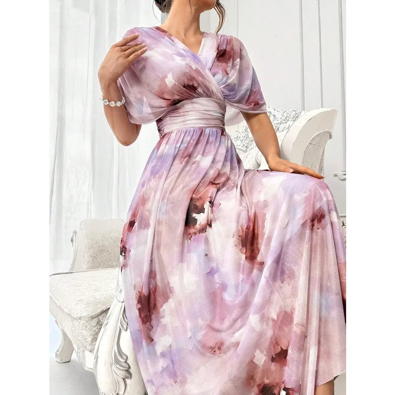 Floral Printed Batwing Sleeve Dress