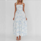 Fresh Floral Square Collar Waist Dress