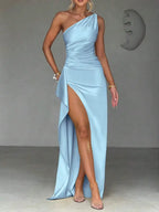 Black Satin Ruched Maxi Dress