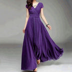 V-neck Short-sleeved Chiffon Dress