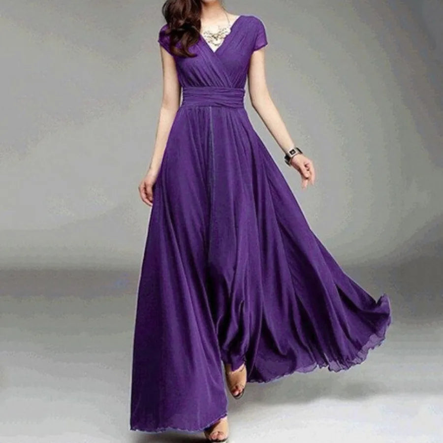 V-neck Short-sleeved Chiffon Dress