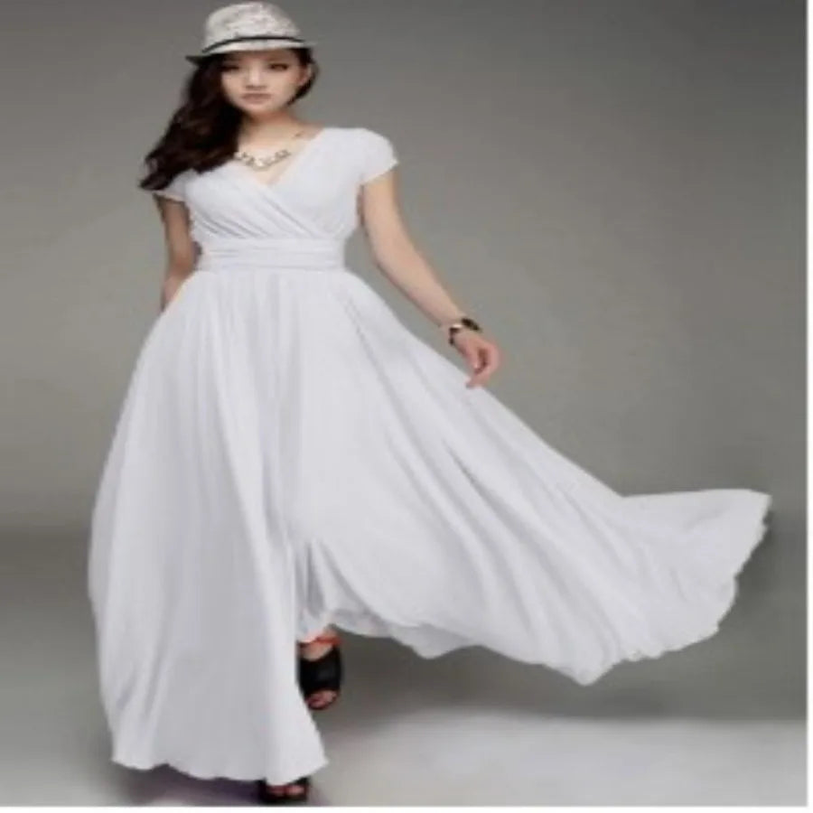 V-neck Short-sleeved Chiffon Dress