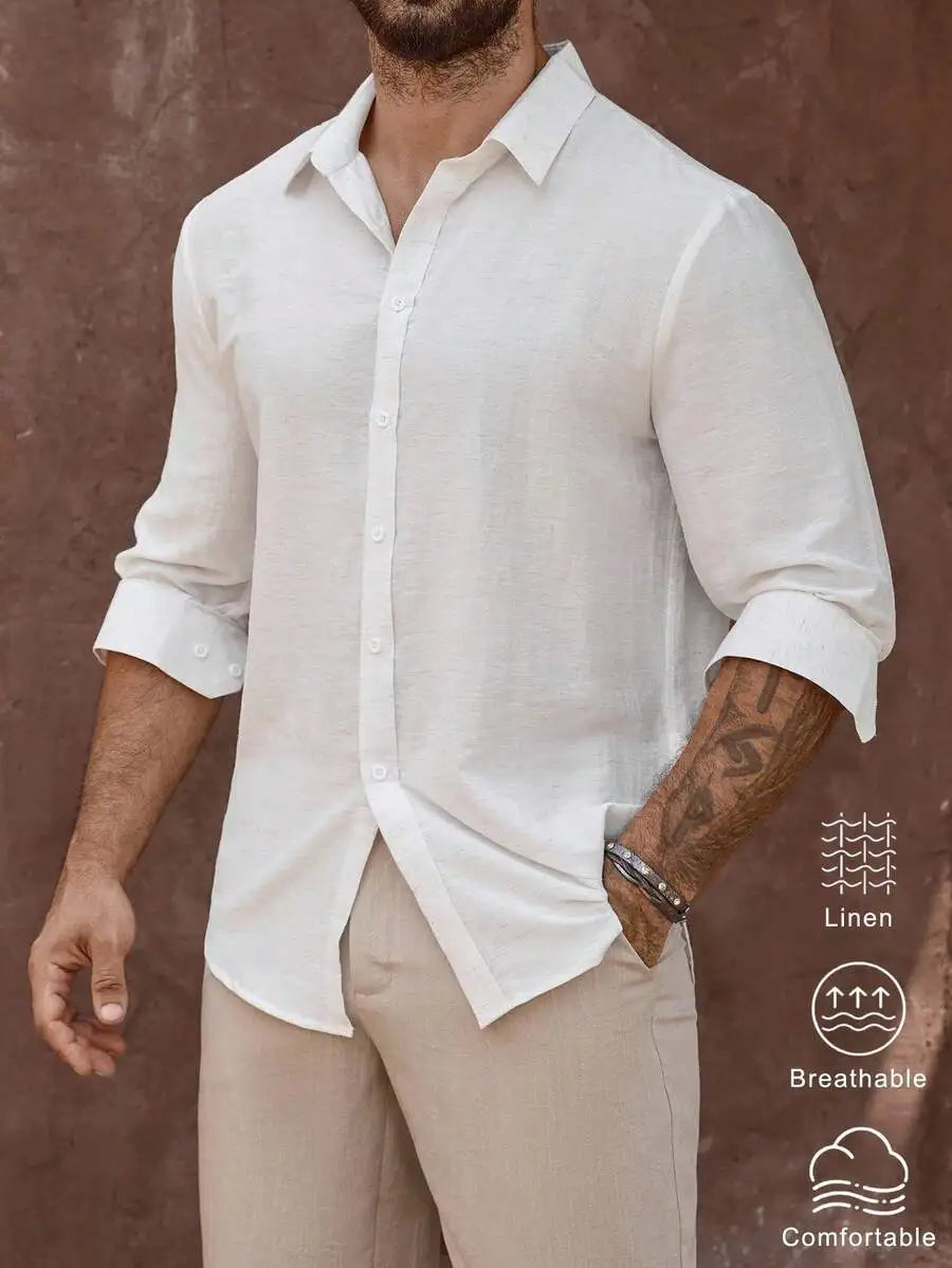 Linen Blend Long Sleeve Casual Shirt