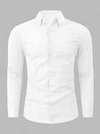 Solid Color Cotton Button-Down Long Sleeve Shirt