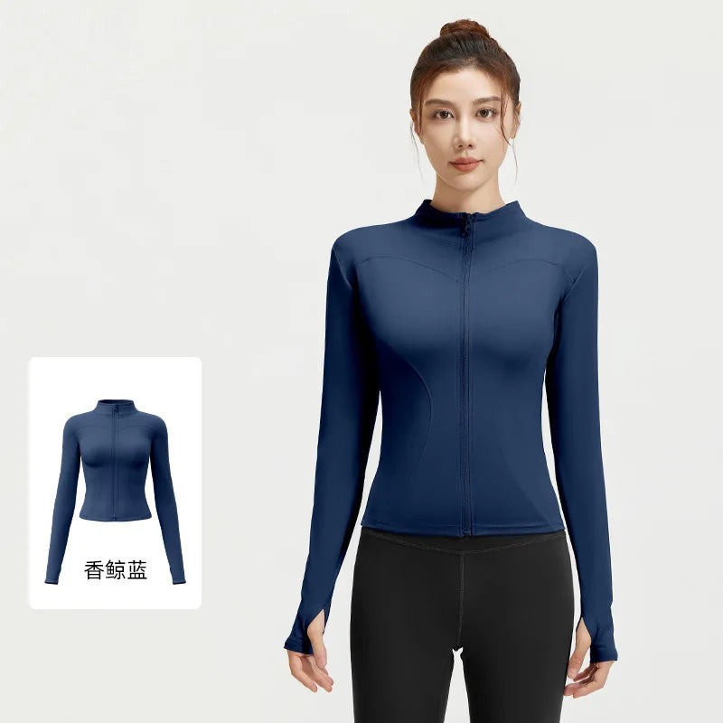 Zipper Long Sleeve Sports Jacket Women Fitness Yoga Shirt Gym Top Activewear Running Coats Push Up Workout Clothes Woman Jacket