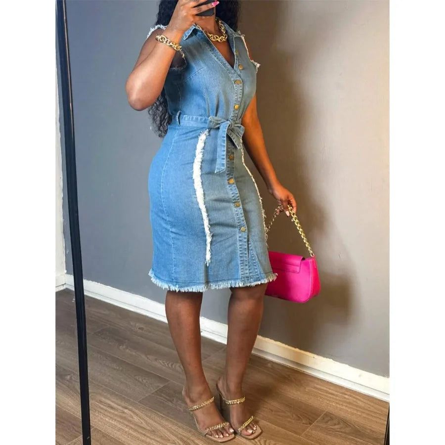 Denim Sheath Mid-Length Dress