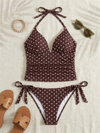 Polka Dot Halter Tie Bikini Set Plus Size