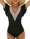 Lace V Neck One Piece Swimsuit