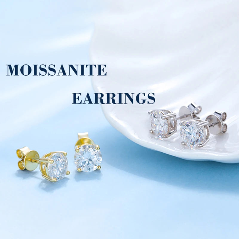 Moissanite Studs Earrings 925 Sterling Silver Gold Plated