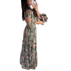V-neck Elegant Printed Long Sleeve Dress