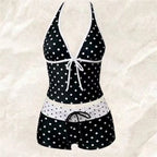 Pink Dot Halter Backless Swimsuit
