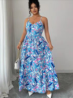 Plus size blue and white floral camisole dress