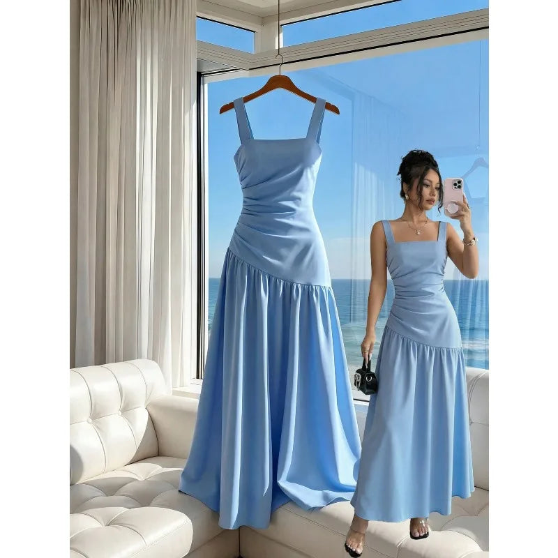 Cami Straps Casual Flared Long Dress
