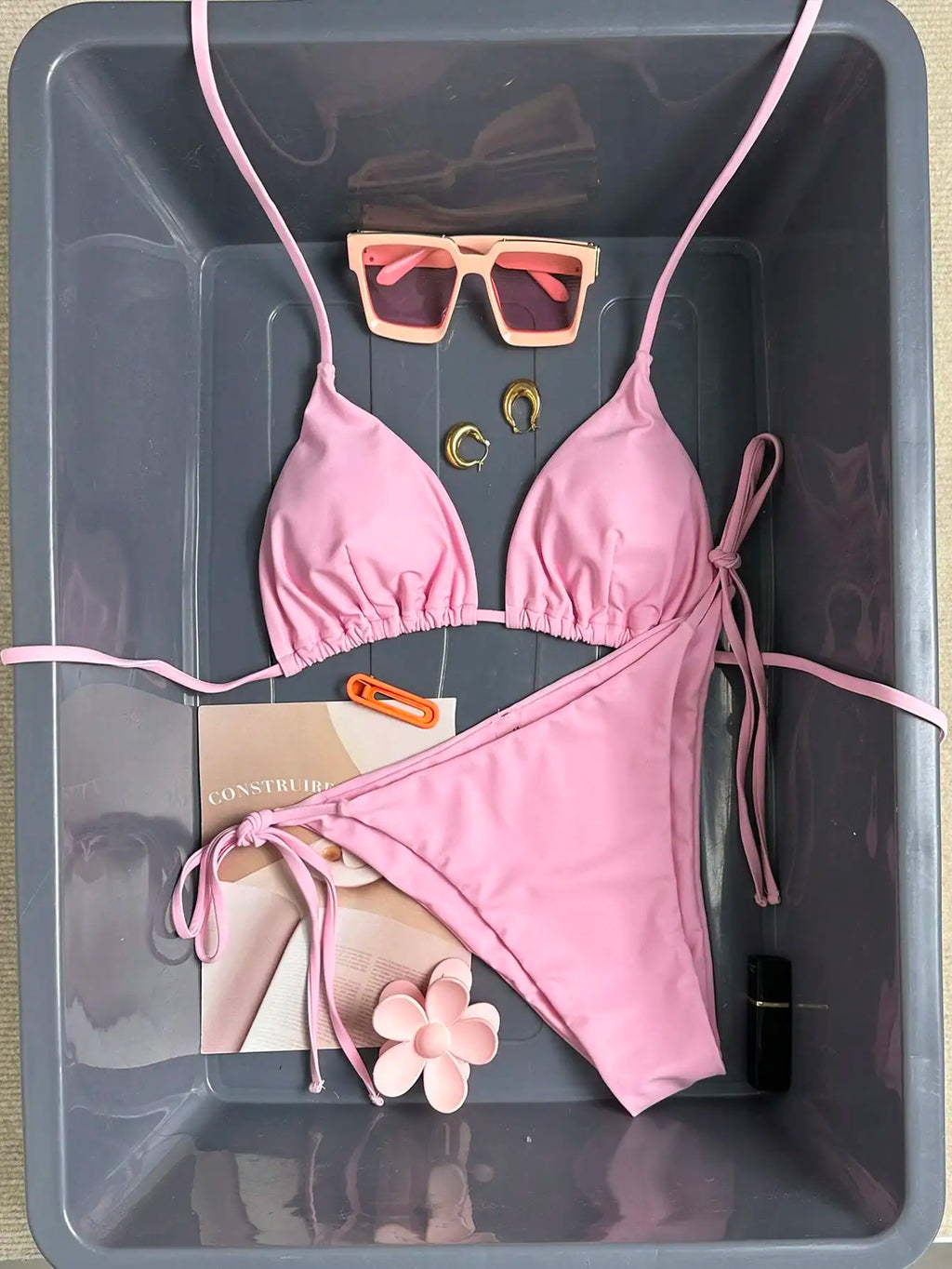 Solid Halter Triangle Bikini Set