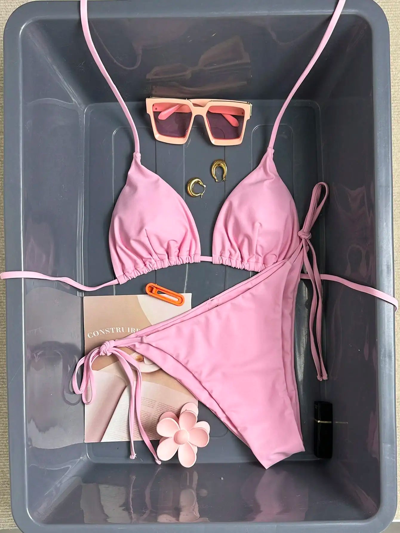 Solid Halter Triangle Bikini Set