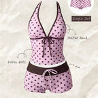 Pink Dot Halter Backless Swimsuit