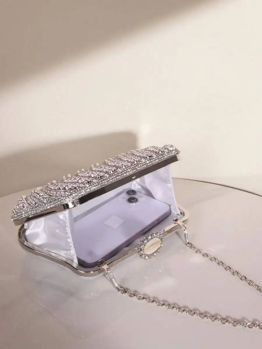 Diagonal Rhinestone Sequins Clutch Luxury Purse