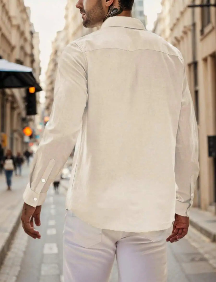 Mens Cotton Linen Button Down Shirt