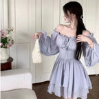 Fog Gray Chiffon Bubble Sleeves