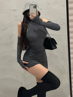High Neck Bodycon Dress Oversleeve