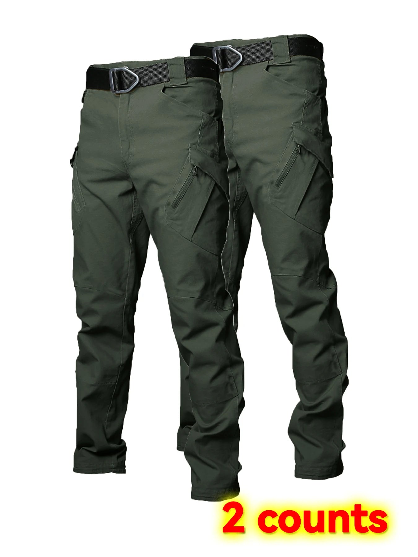 2PCS Wear Resistant Work Pant Multi-pocket Straight Cargo Trousers