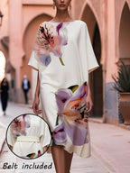 Ivory Satin Kaftan Midi Dress
