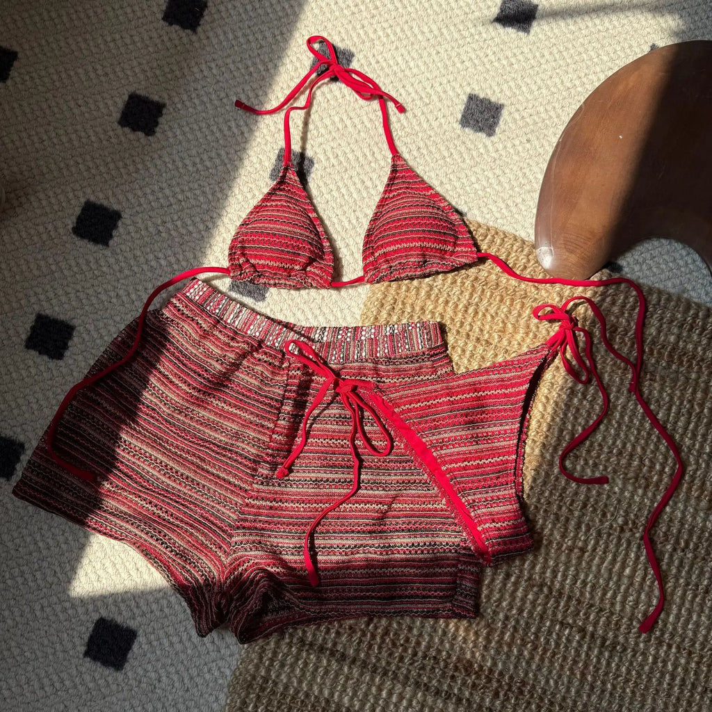 Knitted Halter Tie Bikinis Sets