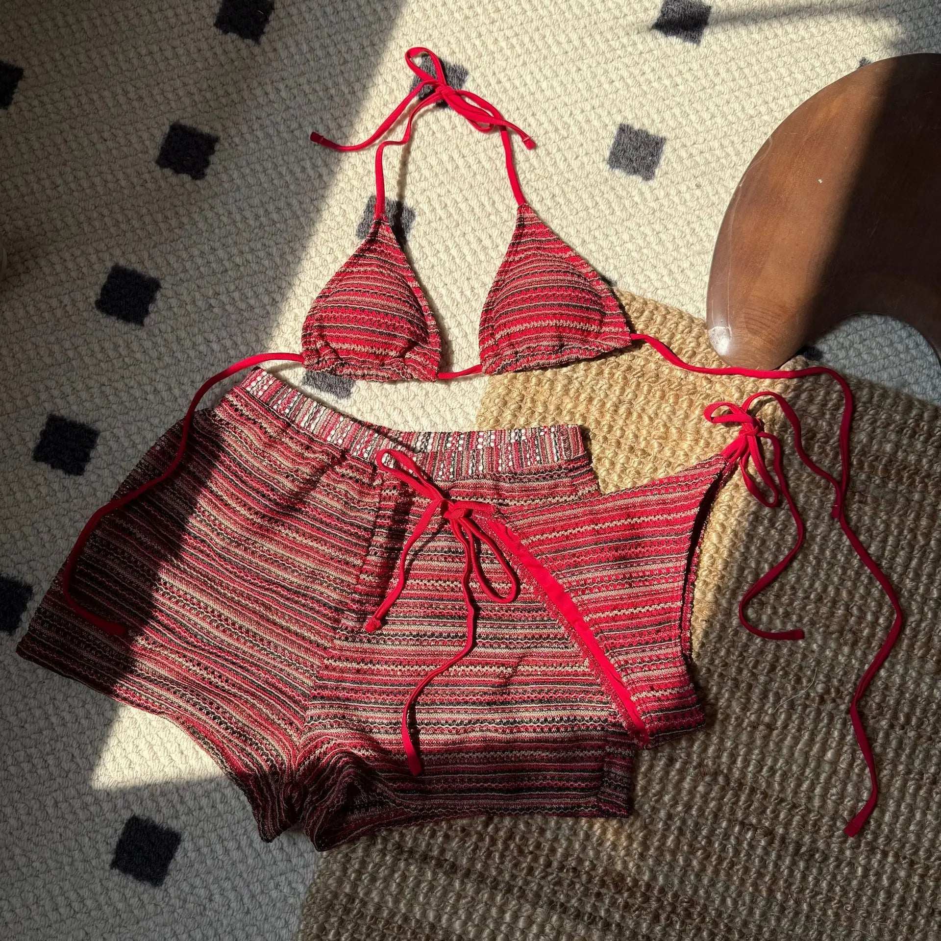 Knitted Halter Tie Bikinis Sets