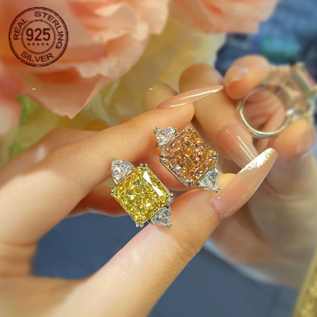 Square Ice Flower Cut  925 Silver Rings