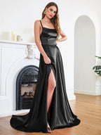 Spaghetti Strap Satin Elegant Long Backless A-line Maxi