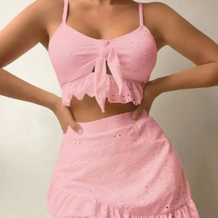 Lace Hip Skirt Swimsuit Three-piece