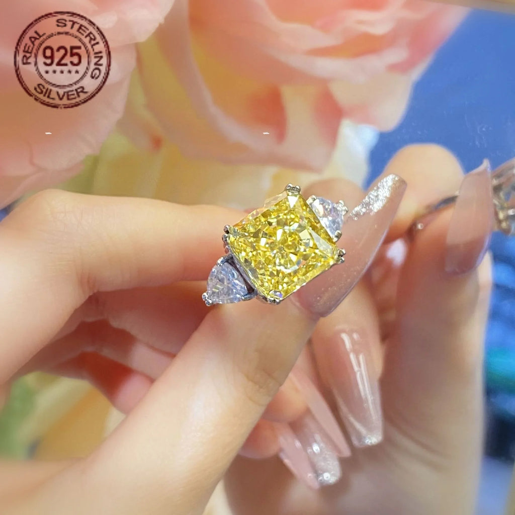 Square Ice Flower Cut  925 Silver Rings