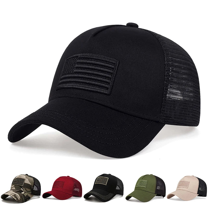 American Flag Embroidery Baseball Net Caps