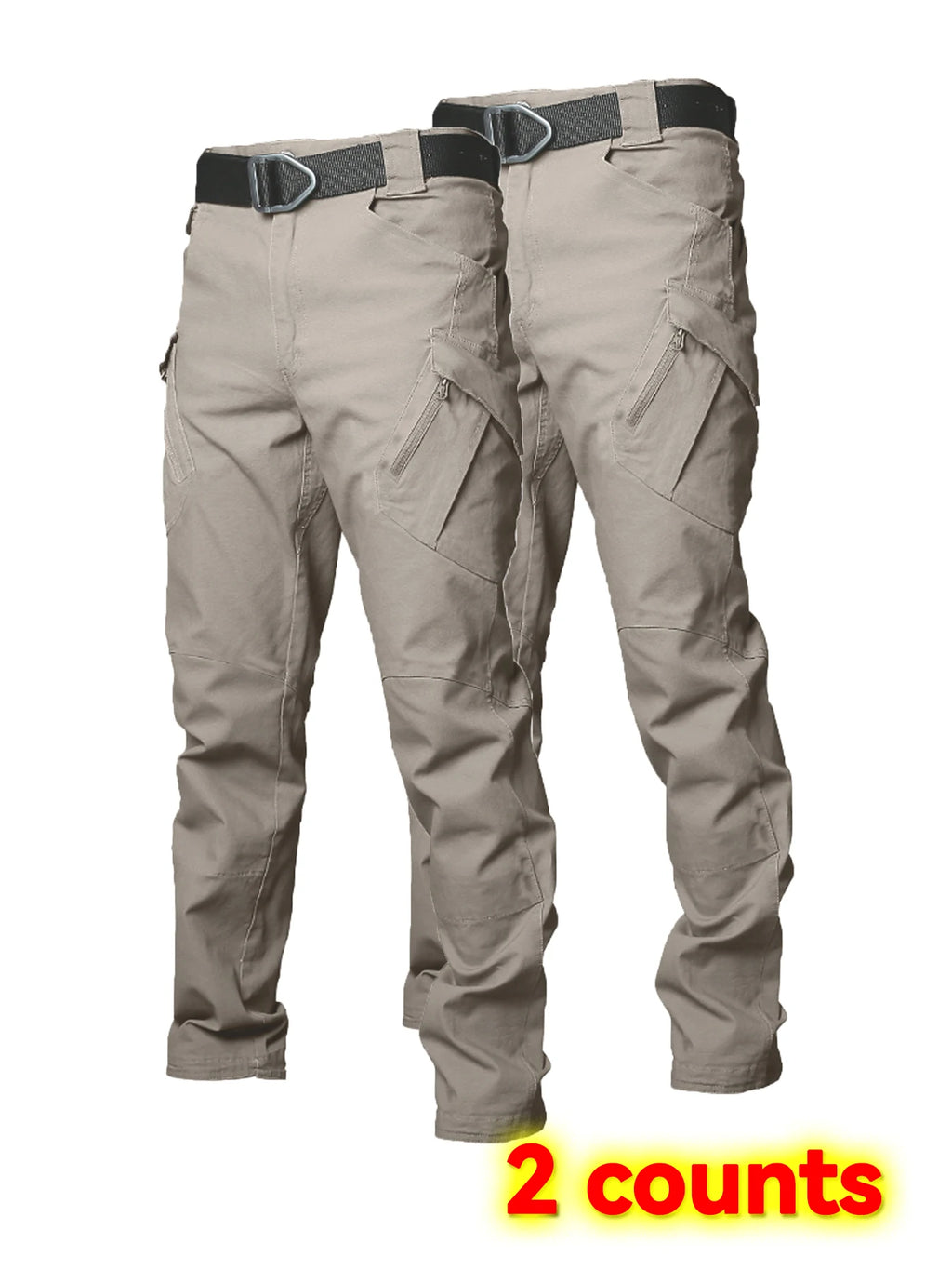 2PCS Wear Resistant Work Pant Multi-pocket Straight Cargo Trousers