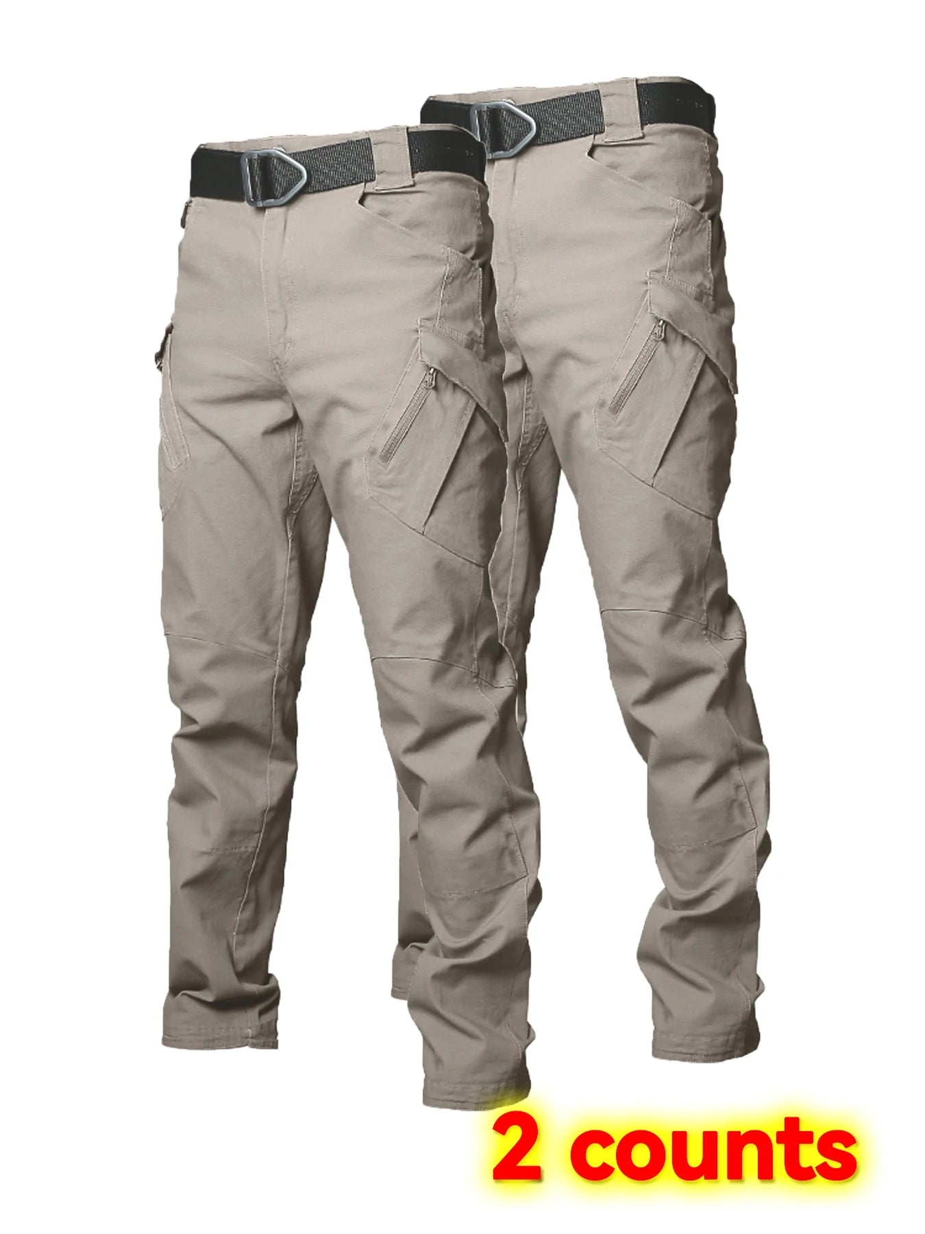 2PCS Wear Resistant Work Pant Multi-pocket Straight Cargo Trousers