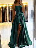 Spaghetti Strap Satin Elegant Long Backless A-line Maxi