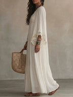Women Solid Lace V Neck Maxi Dress