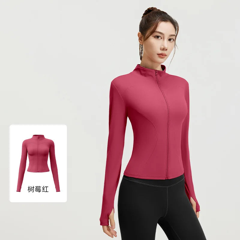 Zipper Long Sleeve Sports Jacket Women Fitness Yoga Shirt Gym Top Activewear Running Coats Push Up Workout Clothes Woman Jacket
