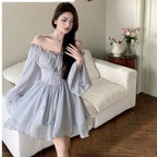 Fog Gray Chiffon Bubble Sleeves