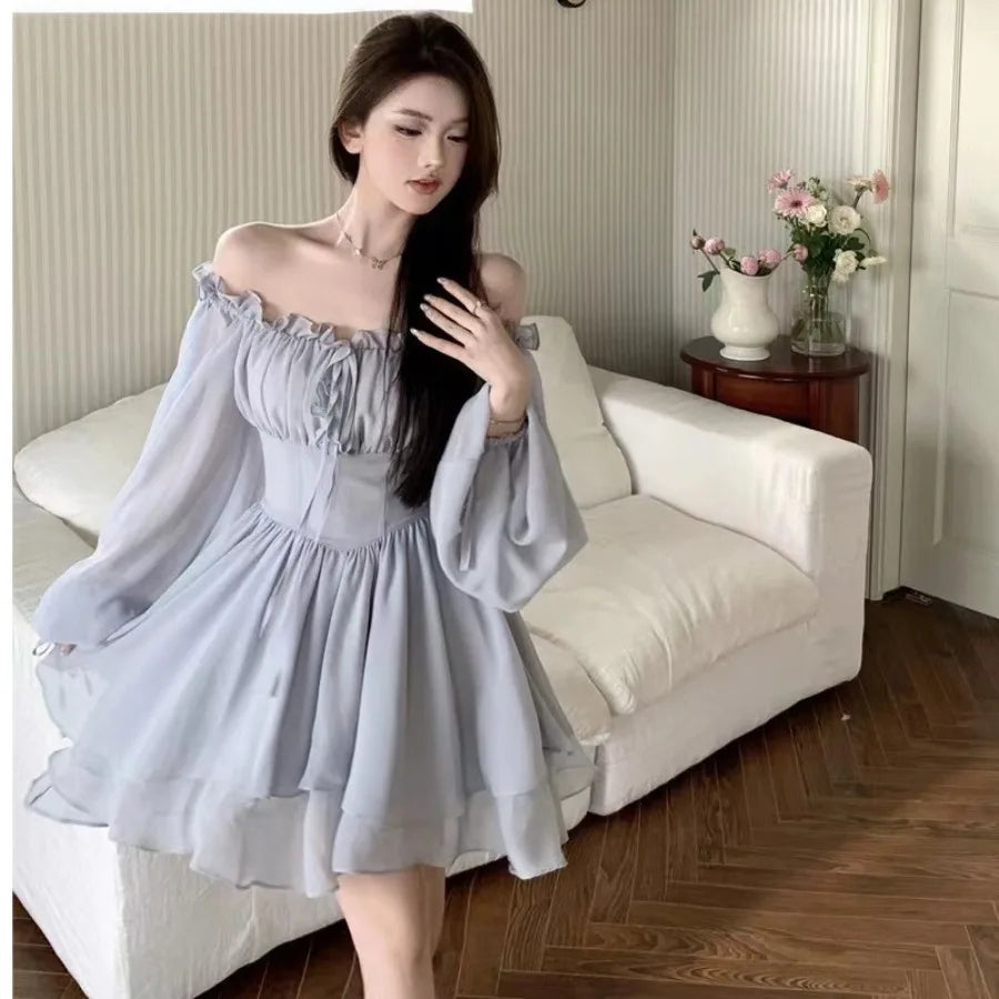 Fog Gray Chiffon Bubble Sleeves