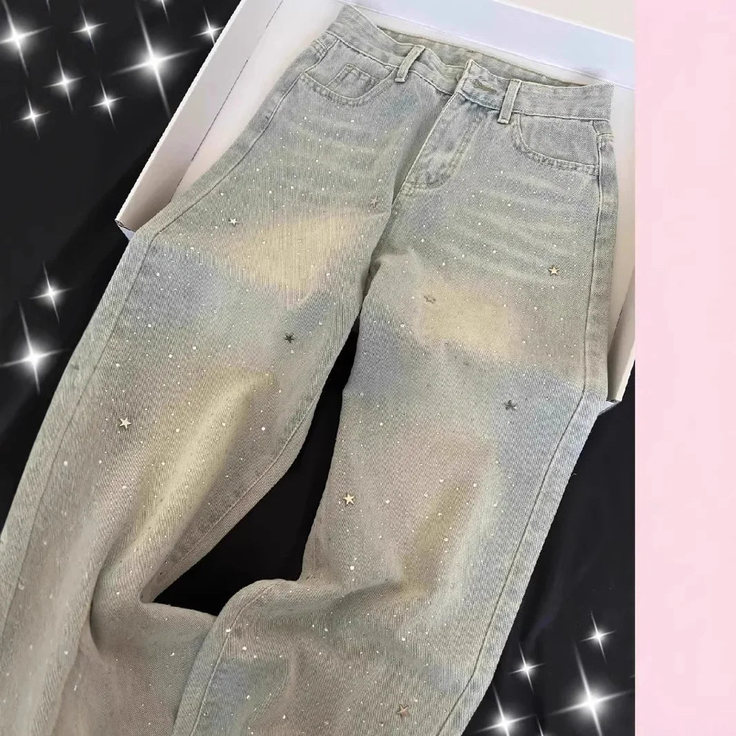 Shiny Star Rhinestone Denim Pants