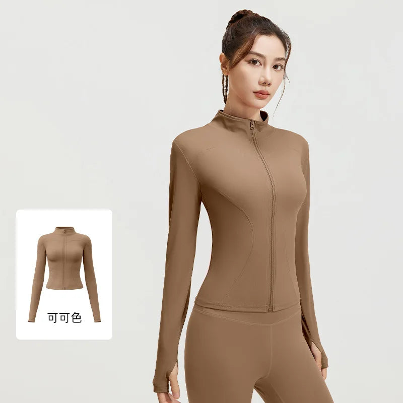 Zipper Long Sleeve Sports Jacket Women Fitness Yoga Shirt Gym Top Activewear Running Coats Push Up Workout Clothes Woman Jacket