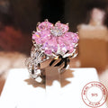 925 Silver Rings Dazzling Pink Flower